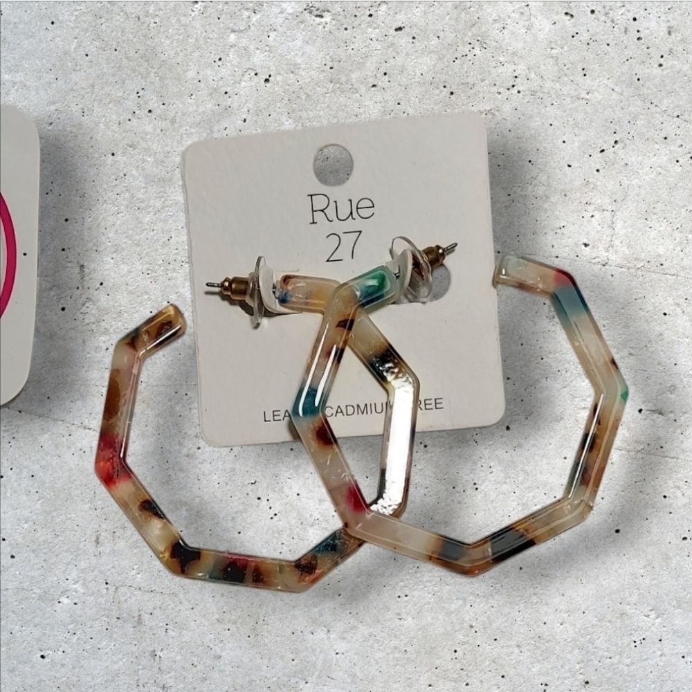 NWT Rue 27 For nadineWEST Confetti Acrylic Octagon Earrings ~2"